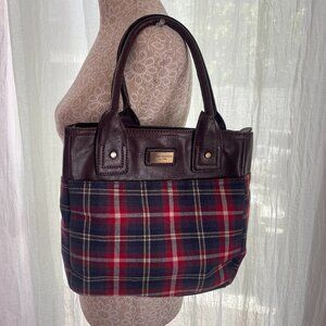 Vintage Tommy Hilfiger Plaid and Brown Leather Handbag